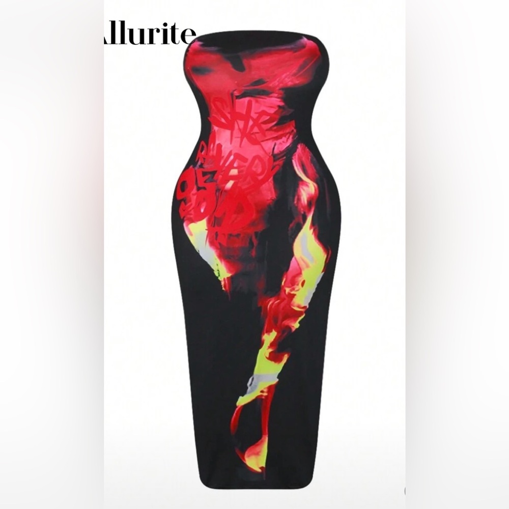 SHEIN Black Maxi Skirt with Red and Yellow Accents